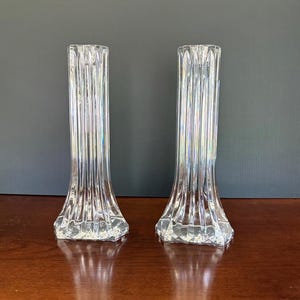 Pair of Crystal Candlestick Holders – Vintage Faceted Crystal Candle Sticks