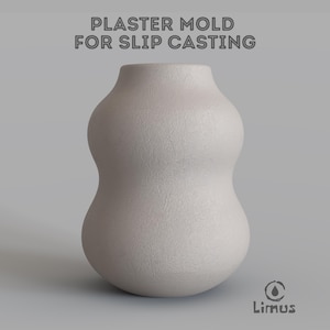 Puede incluir: Un molde de yeso blanco para colada, con una superficie texturizada y una forma redondeada, similar a una calabaza. El texto "PLASTER MOLD FOR SLIP CASTING" está en la parte superior. El logotipo de Limus está en la esquina inferior derecha.