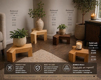 Handmade Wooden Plant Stands/ Side Tables - Solid Timber