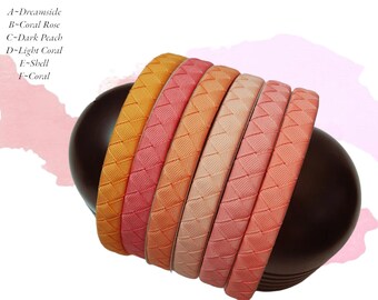 Coral Peach Braided Headband: Handwoven Diamond Pattern Hair Accessory