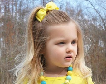 Handmade Yellow Bow Clip, Hair Bow Barrette for Toddler Girls