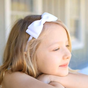 Toddler Girls White Bow Headband, Tuxedo Ribbon Headband for First Communion Special Occasion Accessory