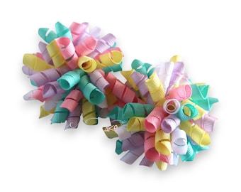 Pastel Korker Hair Bow Clips | Baby Girl Bows | Toddler Curly Pigtail Bows