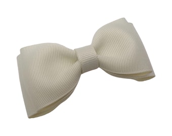 Ivory Hair Bow Clip, Toddler Girls Ribbon Barrette (3.5 inches)