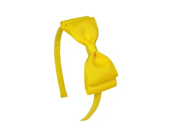 Yellow Bow Headband for Toddler Girls, Back to School Ribbon Hair Bow
