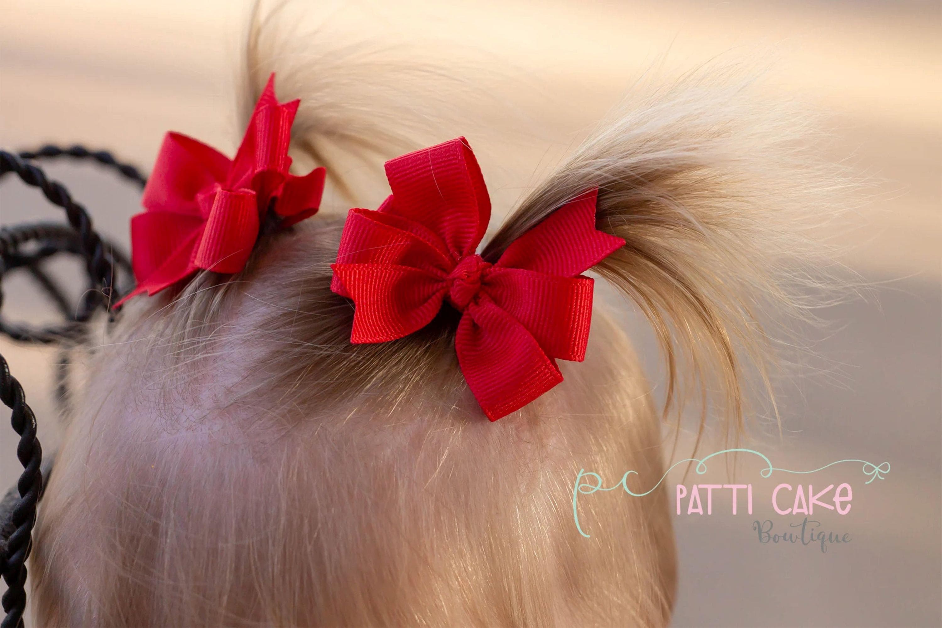 Set of 2 Red Grosgrain Pigtail Bows, 2 display picture 2