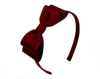 Diadema con lazo color burdeos, accesorio para el cabello para uniforme escolar de niñas pequeñas, diadema color burdeos