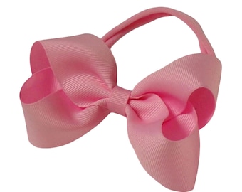 Pink Baby Headband with Bow for Newborns, Stretchy Nylon Band, Baby Shower Gift