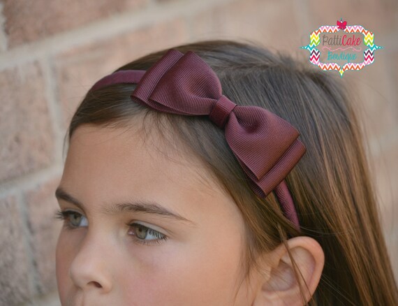 Maroon Headband And Bow Girls Bow Headband Little Girl Etsy Maroon Headband And Bow Girls Bow Headband Little Girl Etsy