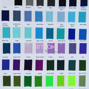 May include: Color chart featuring a variety of ribbon swatches in various colors, including white, black, blue, green, and purple. Each swatch is labeled with its corresponding color name. The image includes the text "ATT CAKE Boutique".