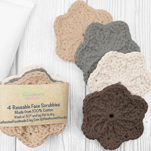 Set of 4 Neutral Reusable Face Scrubbies, Makeup Removal Face Wipes, Eco Friendly Alternatives