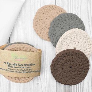 Set of 4 Neutral Cotton Face Scrubbies: Eco Friendly Alternative Reusable Makeup Remover Pads