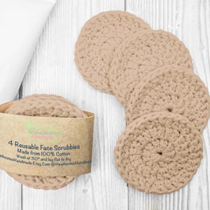 Set of 4 Neutral Reusable Face Scrubbies, Makeup Removal Face Wipes, Eco Friendly Alternatives