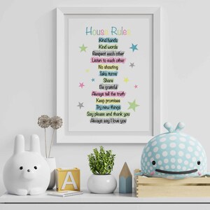 Poster con le regole della casa per la decorazione della cameretta dei bambini / Arte murale per la casa e i valori della famiglia / Regalo per la casa di famiglia per i neo-genitori