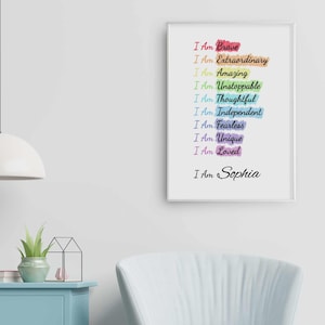 Stampa artistica da parete con affermazione positiva e apprendimento motivazionale / Decorazione personalizzata per bambini, esposizione in classe / Regalo di amor proprio per gli amici