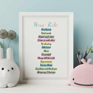 Art Print Familie Haus | Familie Werte Hausordnung Poster für Kinder |  Spielzimmer Kinderzimmer Dekor | Einweihungsgeschenk für neue Eltern