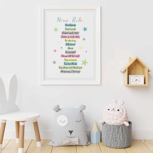 Art Print Familie Haus | Familie Werte Hausordnung Poster für Kinder |  Spielzimmer Kinderzimmer Dekor | Einweihungsgeschenk für neue Eltern