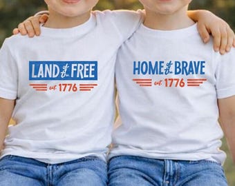 Land of the Free / Home of the Brave | Matching Shirts for Twins, Siblings | July 4th Tshirts