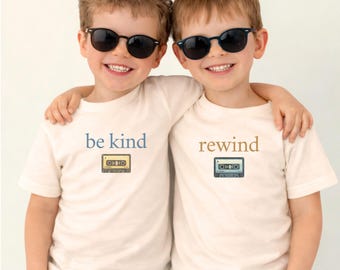 Twin Shirt "Be Kind Rewind" Funny Kids Toddler Matching Retro Tees