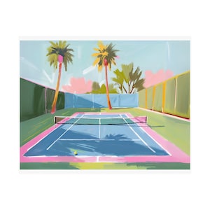 Art Print - Tennis Court – Bright Tropical Wall Decor – Coastal Sports Poster – Summer Vibes Artwork – Gift for Tennis Lovers