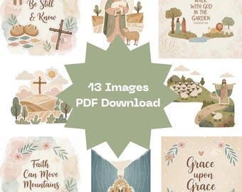 Christian Boho Collage Kit: Bible Verse Prints, Faith Room Decor (Digital PDF Download 13-pieces 7.5 x 7.5")