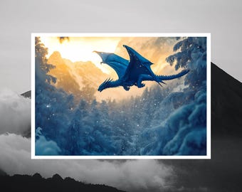 Blue Dragon Fantasy Art | Digital Download | Epic Dragon Art | Fantasy Landscape | Dragon Poster | Mythical Creature | Download