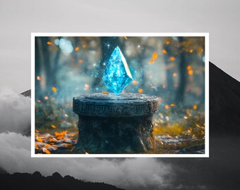 Crystal Fantasy Art Blue | Digital Download | Mystical Wall Art | Fantasy Crystals | Geometric Art | Instant Download