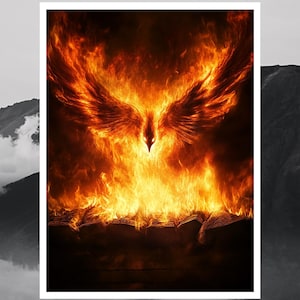 Phoenix Fire Bird Wall Art | Mythical Firebird | Printable Art | Digital Download | Fireplace Flames | Rebirth Poster