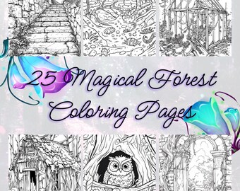 25 Magical Forest Coloring Pages | Digital Download | Enchanted Forest | Fantasy Coloring Book | Mystical Forest Art | Download