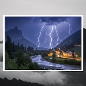 Lightning Storm Landscape | Digital Download | Thunder Photography | Wall Art | Dramatic Weather | Nature