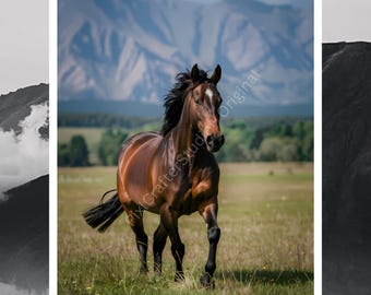 Majestic Horse Meadow | Digital Download | Wall Art Print | Horse Poster | Nature Landscape | Instant Download | Printable Art