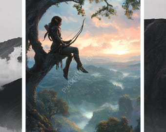 Arte fantástico de arquero elfo | Descarga digital | Arte mural místico | Arte fantástico | Guerrero elfo | Descarga instantánea
