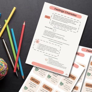 Juego de Charadas de Sentimientos: Actividad SEL imprimible para niños, Tarjetas de Emociones para Juego de Rol, Habilidades Sociales, Juego de Rincón de la Calma
