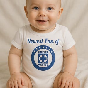 Newest Fan of Cruz Azul Baby Jumpsuit, one piece bodysuit. Custom name- Pañalero de Bebé Cruz Azul
