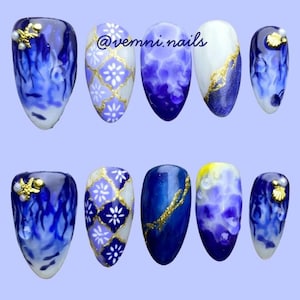 Hand-Painted Press On Nails | 3D ocean nails | Blue nails  | Summer Nails | Elegant Nails  | Sea nails | Jellyfish nails |Sea Shell nails