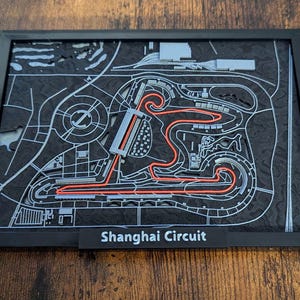 Shanghai Circuit: meerkleurige 3D-topografische kaart met zwarte lijst