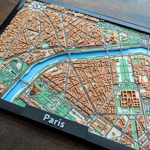 Parijs, Frankrijk: topografische veelkleurige 3D-kaart met zwarte lijst
