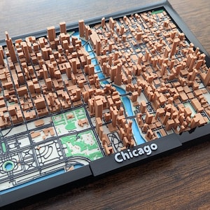 Chicago, Illinois: topografische veelkleurige 3D-kaart met zwarte lijst