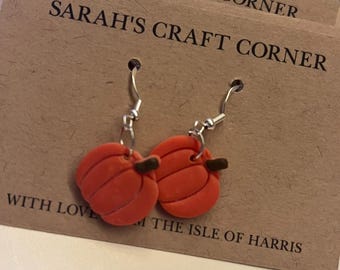 Handmade Pumpkin Dangly Earrings