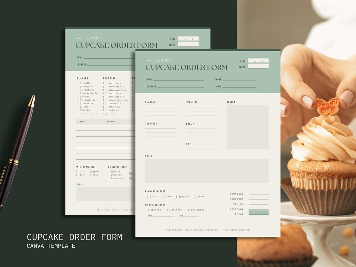 Cupcake Order Form Template: Printable Modern Bakery Business Form ...