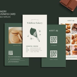 Bakery Business Card Template - Printable Editable Design for Cake Cookie Sourdough Bread Shop - Modern Branding - Canva Template [WIL BC-F]