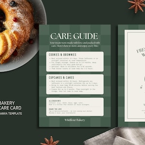 Bakery Care Card Template - Printable, Editable Cookie Cupcake Dessert Care Guide - Modern Bakery Package Insert - Canva Template [WIL CC-J]