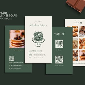 Bakery Business Card Template - Printable Editable Design for Cake Cookie Sourdough Bread Shop - Modern Branding - Canva Template [WIL BC-H]
