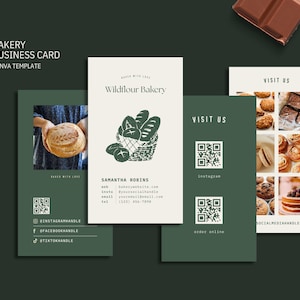 Bakery Business Card Template - Printable Editable Design for Cake Cookie Sourdough Bread Shop - Modern Branding - Canva Template [WIL BC-G]