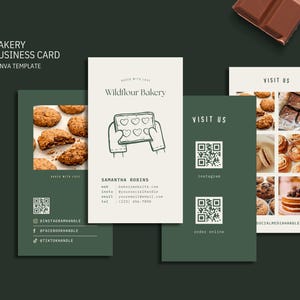 Bakery Business Card Template - Printable Editable Design for Cake Cookie Sourdough Bread Shop - Modern Branding - Canva Template [WIL BC-E]