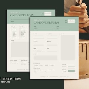 Cake Order Form Template - Printable, Editable Bakery Order Form for Custom Cake, Wedding Cake Business - Canva Template [WIL OF-E]