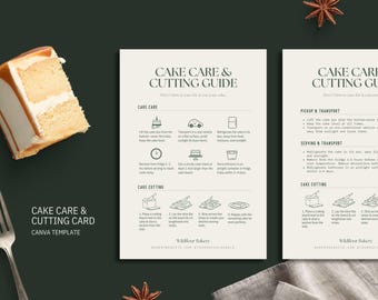 Cake Care Card Template: Modern Bakery Cake Cutting Guide, Instructions (Canva Editable) [WIL CC-G]