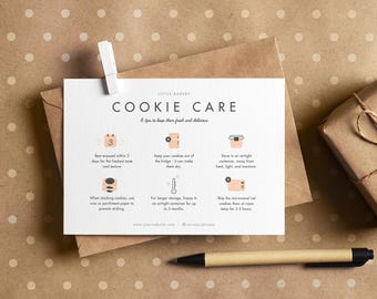 Cookie Care Card Template: Modern Bakery Instructions, Guide (Canva Editable, Printable) [AMI CC-A]