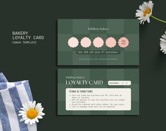 Modern Loyalty Card Template: Bakery Customer Rewards, Stamp Card (Canva Editable) [WIL LC-B]