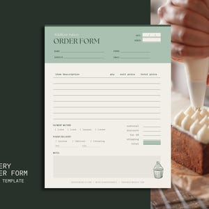 Order Form Template - Printable, Editable Bakery Order Form for Cake Cookie Cupcake Bread Home Bakery Business - Canva Template [WIL OF-A]